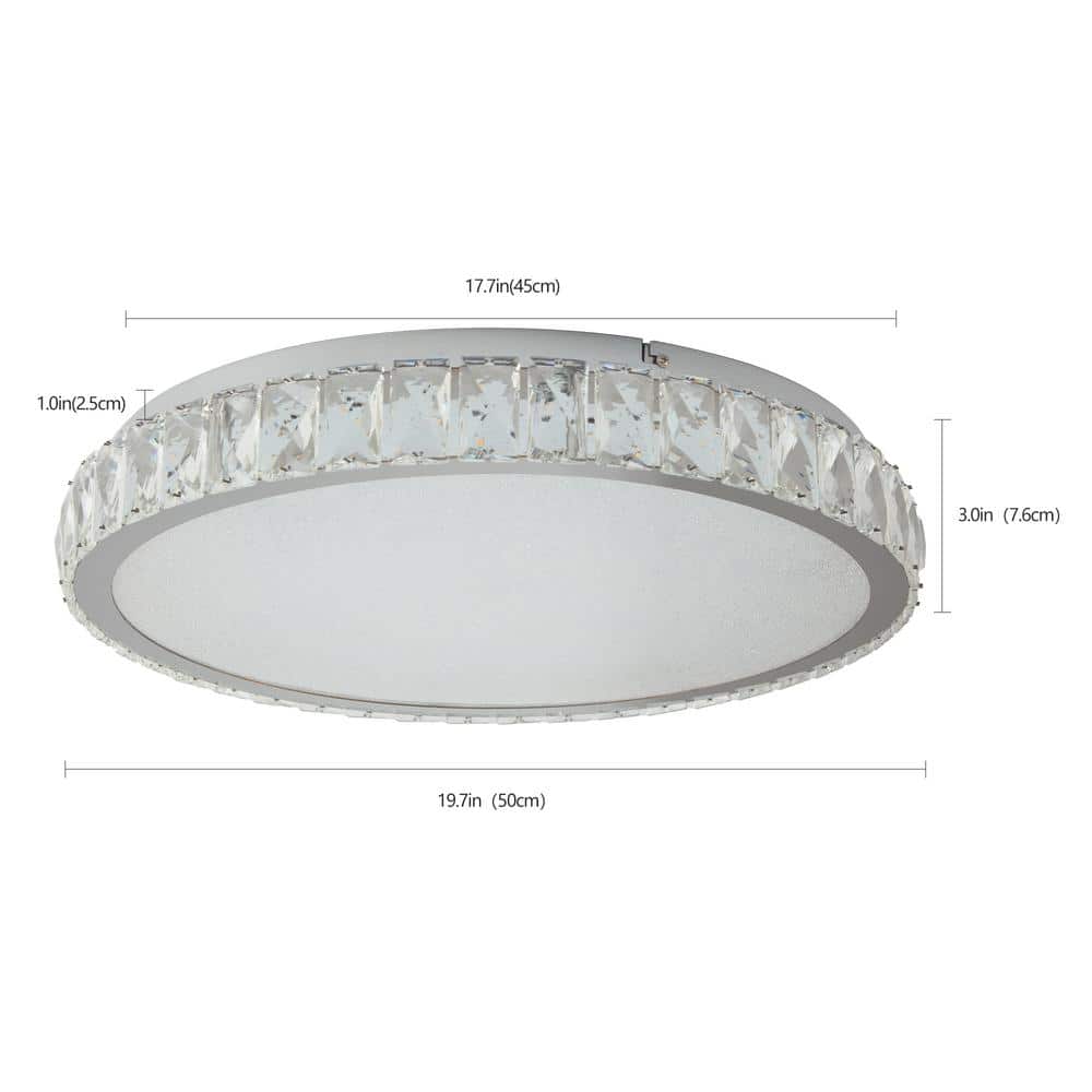 19.7 in. 45W Chrome Integrated LED Crystal Flush Mount Ceiling Light Fixture Dimmable Modern Round Close to Ceiling Lamp - Hercitys