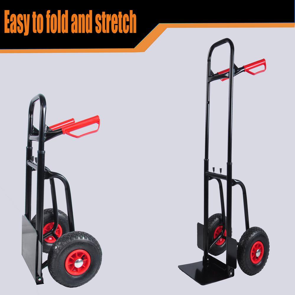 3.19 cu. ft. Black Red Steel Garden Cart with Double Handles, Retractable Handle and Folding Toe Board - Hercitys