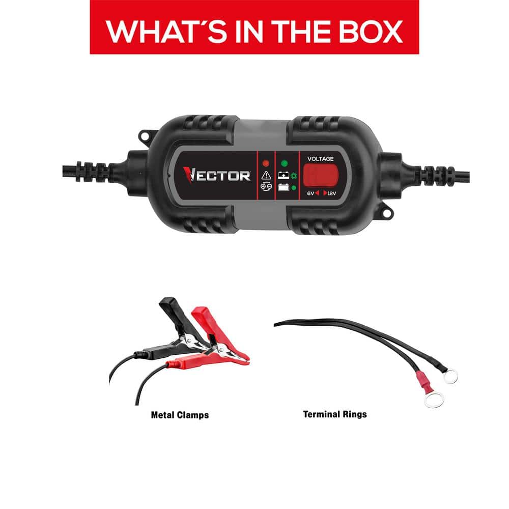 1.5 Amp Battery Charger, Battery Maintainer, Trickle Charger, 6V and 12V, Fully Automatic - Hercitys