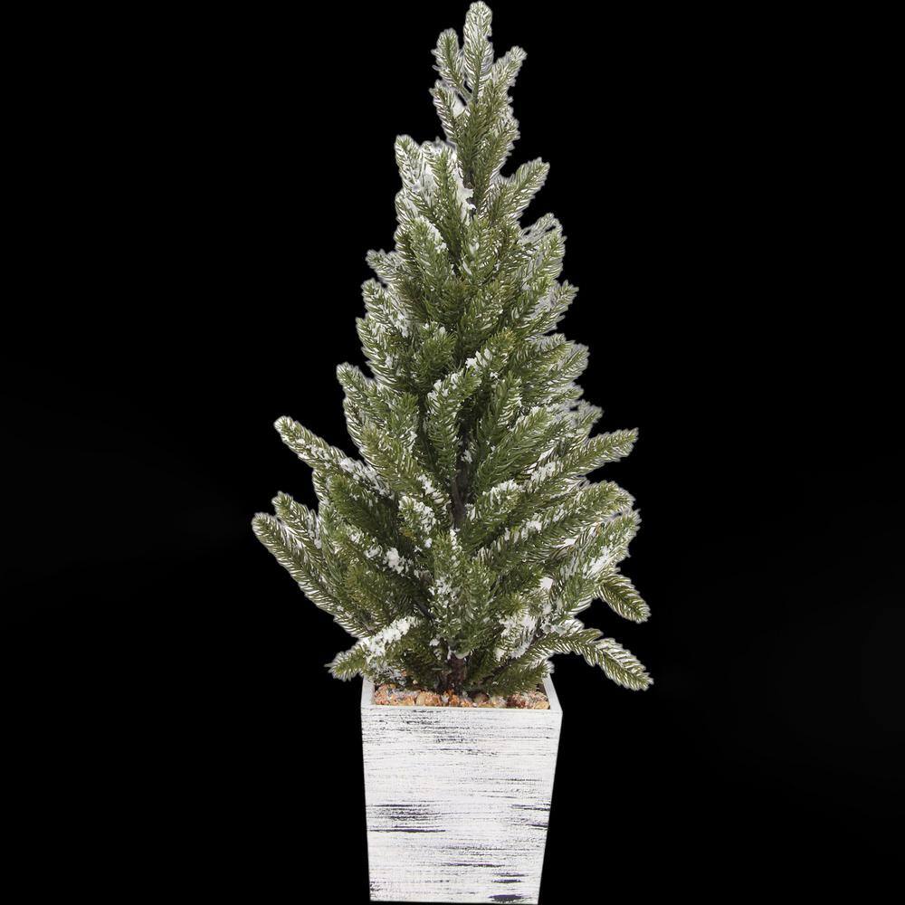 24 in. Christmas Unlit Pine Tree Centerpiece in White Wooden Pot - Hercitys