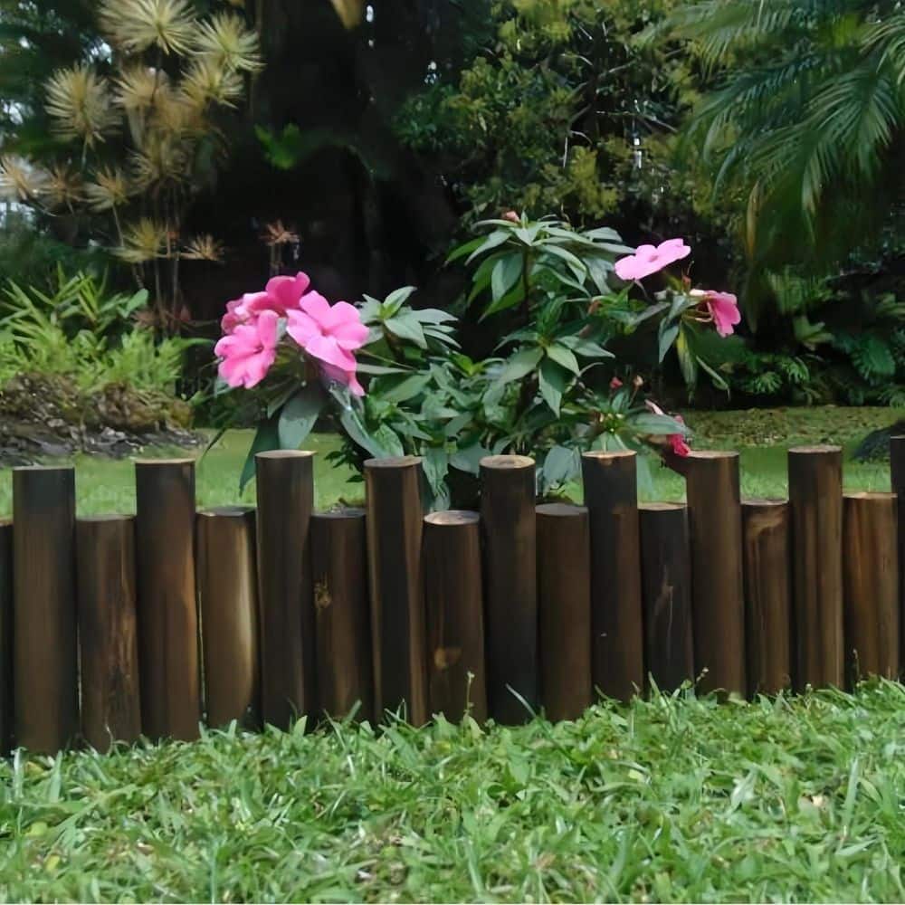 1.9 in. x 11.8 in. x 35.4 in. Deep Brown Wood Edging, Garden Fence, Natural Wooden Solid Log Edging Border Barriers - Hercitys