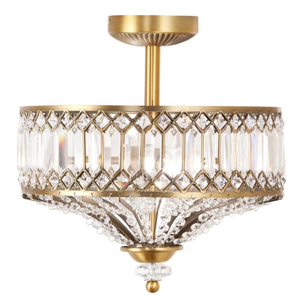 14.75 in. 2-Light Gold Semi-Flush Mount-Light with Tiered Jeweled Glass - Hercitys