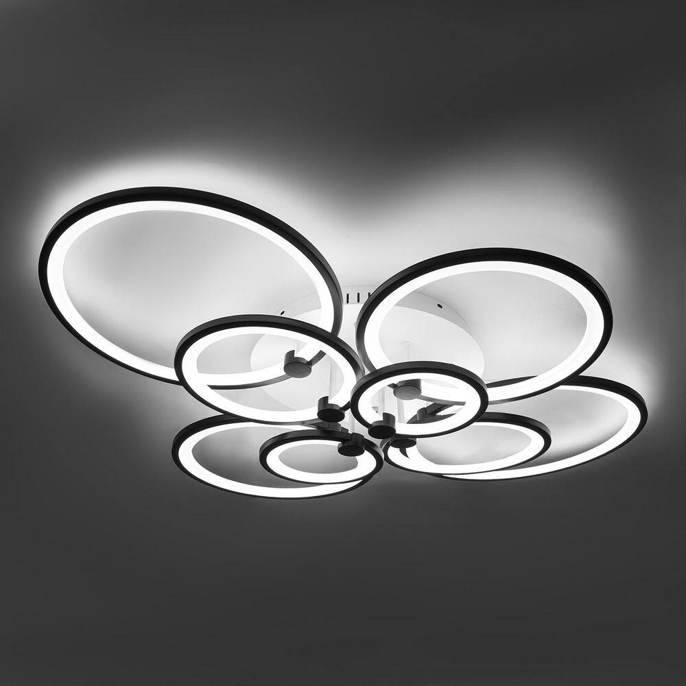 41.33 in. 8-Light Black and White Modern Selectable LED Semi-Flush Mount Ceiling Light with Remote Control - Hercitys
