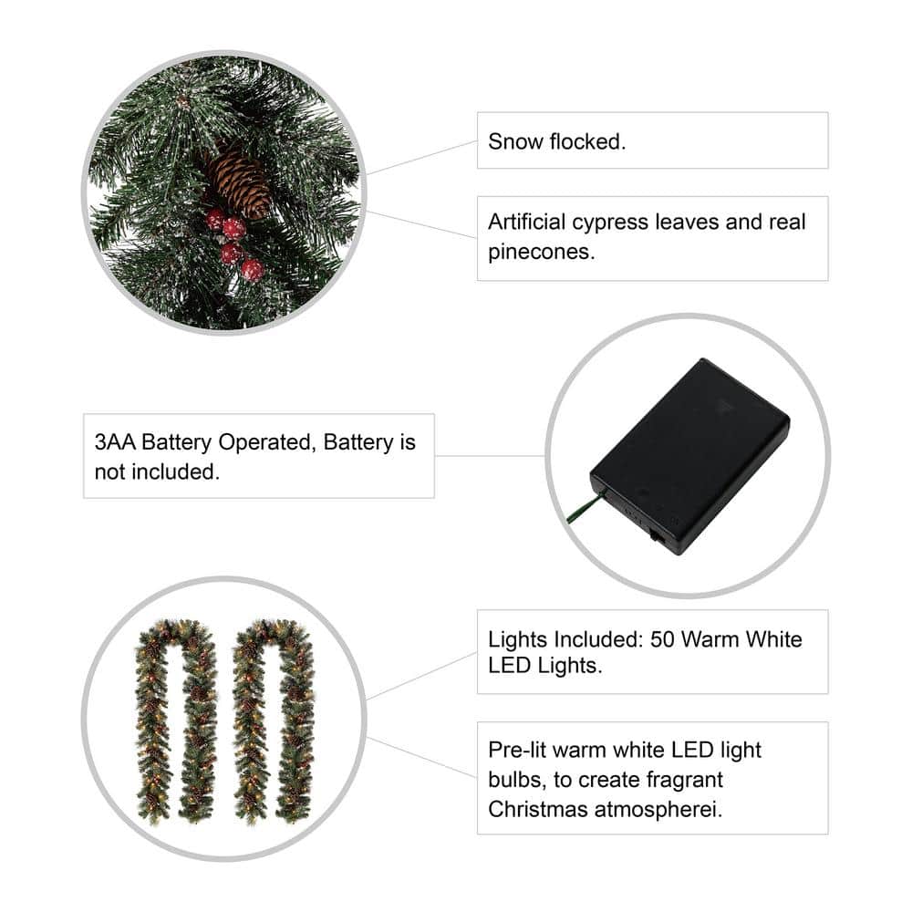 2-Pack 9 ft. Pre-Lit Glittered Pine Cone Artificial Christmas Garland with Warm White LED Lights - Hercitys