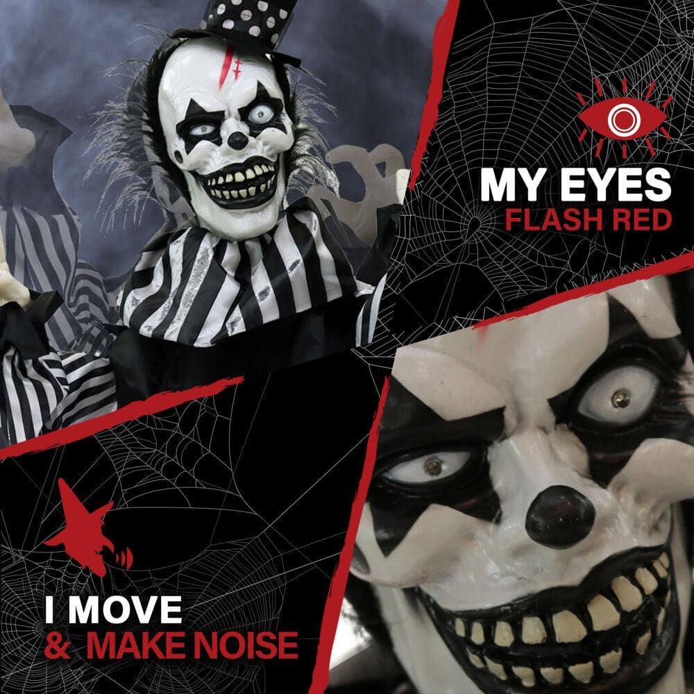 20 in. Battery Operated Poseable Groundbreaker Clown with Red LED Eyes Halloween Prop - Hercitys