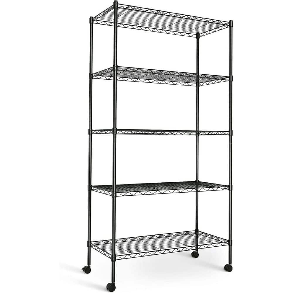 5 Tier Heavy Duty 5-Shelf Shelving Unit for Kitchen in Black - Hercitys