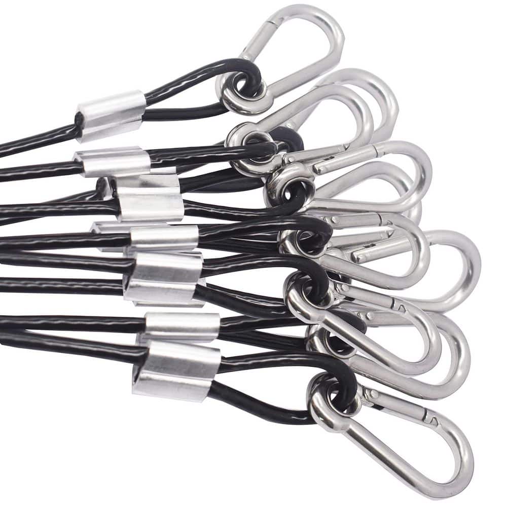 10 Pcs 1FT Vinyl Coated Stainless Steel Wire Cable Lanyard 4mm Thickness with Loops and Carabiner Hook Black - Hercitys