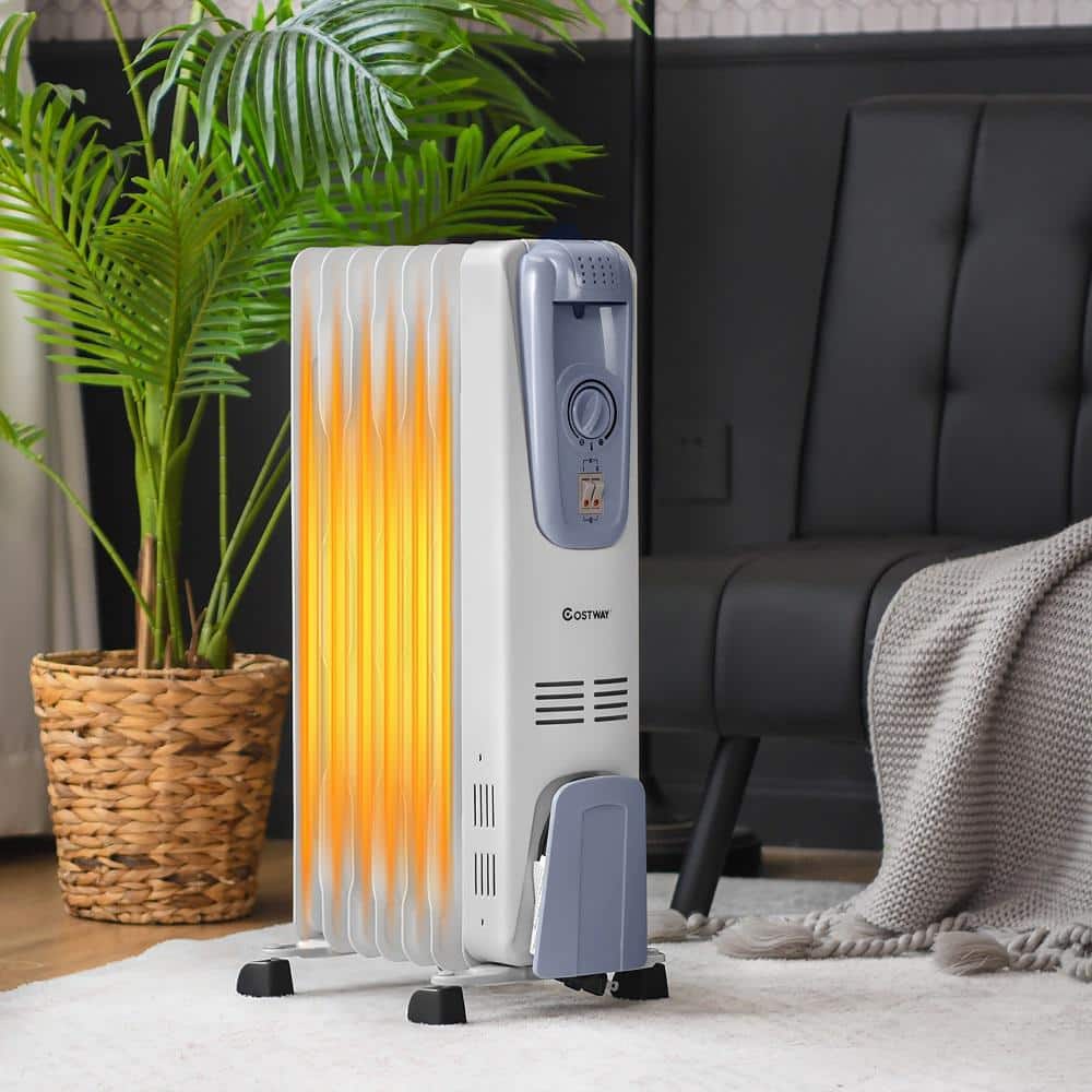 1500-Watt Electric Oil-Filled Radiator Space Heater 7-Fin Thermostat Room Radiant Space Heater - Hercitys
