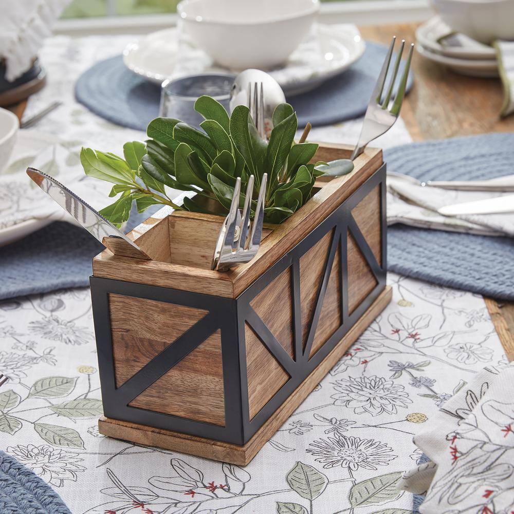 5 in. H x 10 in. W x 4.25 in. D Urban Farmhouse Modern Wood and Metal Utensil Caddy - Hercitys