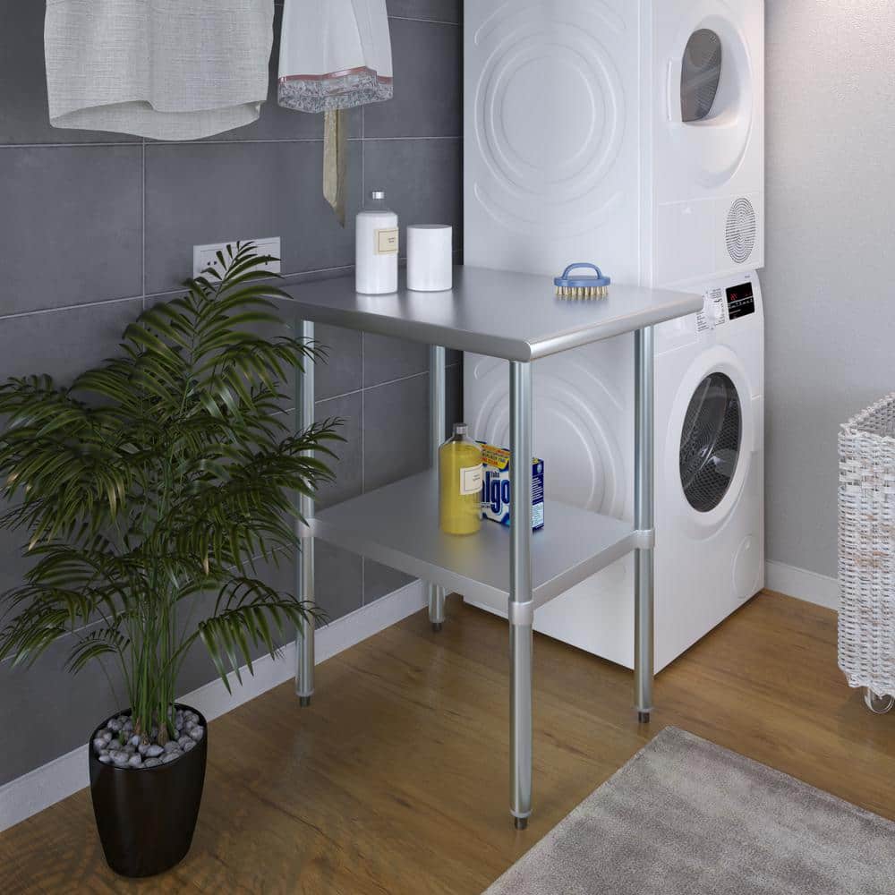 30 in. x 24 in. Stainless Steel Kitchen Utility Table with Adjustable Bottom Shelf - Hercitys