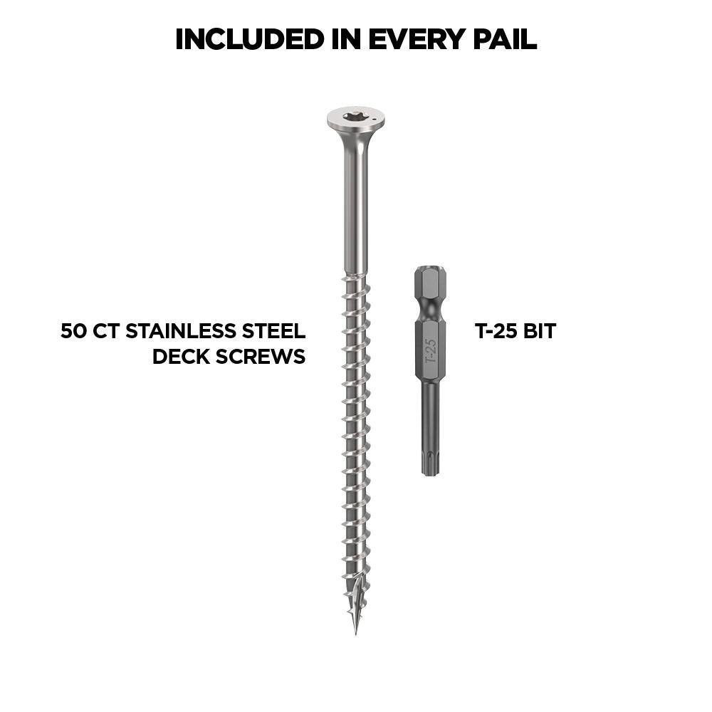 3-1/2 in. #10 316 Stainless Steel Premium Star Drive Bugle-Head Deck Screws (50-Count) - Hercitys