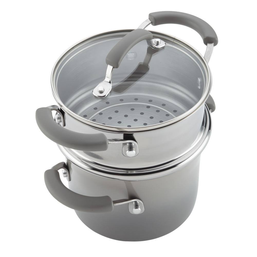3 qt. Classic Brights Aluminum Nonstick Sauce Pot and Steamer Insert Set, Sea Salt Gray Gradient - Hercitys