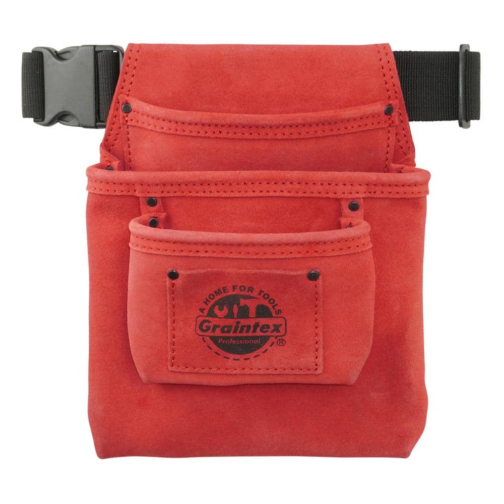 3-Pocket Nail and Tool Pouch with Red Suede Leather Belt - Hercitys