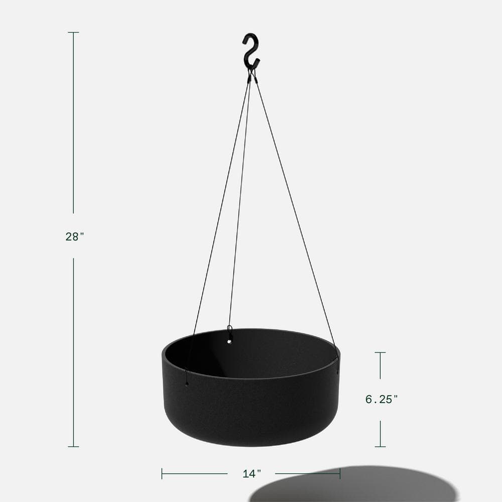 14 in. Round Black Plastic Planter Hanging Kona Bowl (2-Pack) - Hercitys