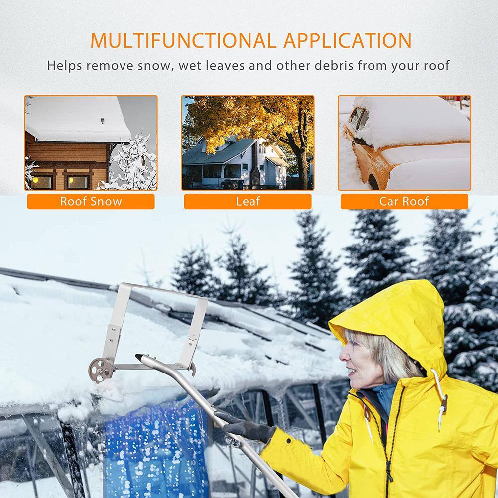 250 in. L Aluminium Handle Snow Removal Roof Rake with Wheels and Adjustable Extended Handle - Hercitys