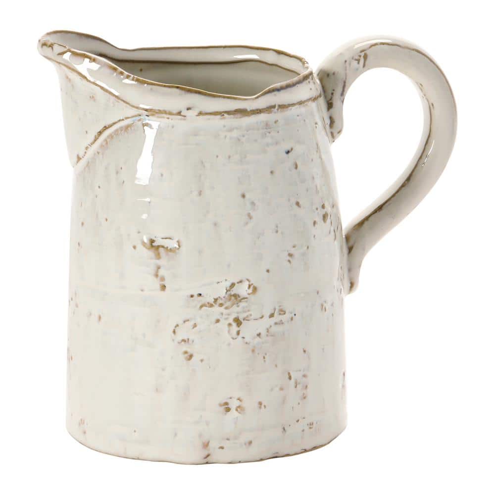 28 fl. Oz. White Stoneware Pitcher with Reactive Glaze - Hercitys