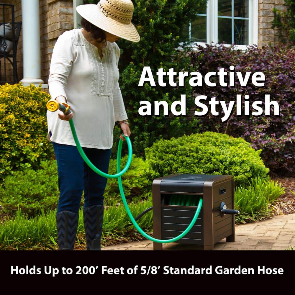 200 ft. Bronze Steel Elegant Hose Box Garden Hose Reel - Hercitys
