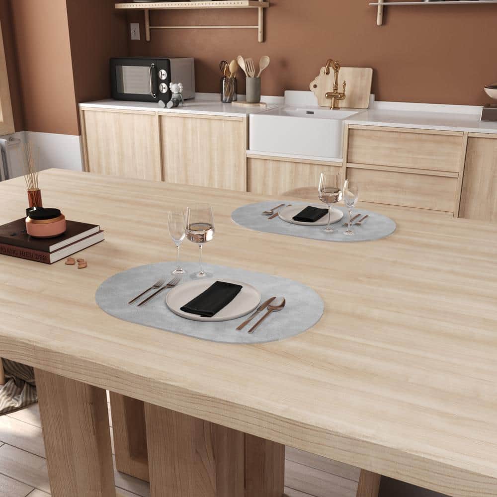 11.8 in. x 17.5 in. Double-Sided Waterproof Placemats, Leather Placemats in Grays (Set of 4) - Hercitys