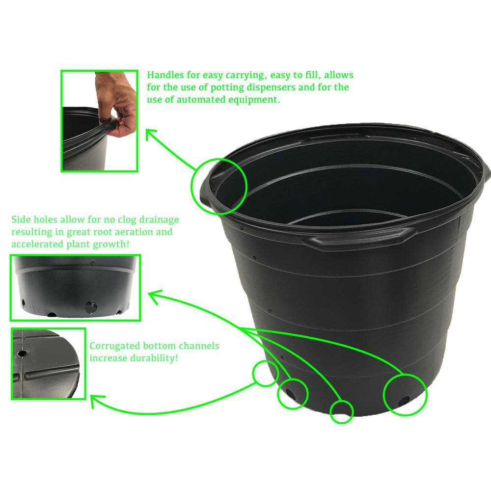 20 Gal. 80 qts. Black Round Plastic Nursery Garden Pots 77.22 l/3.17 cu. Ft. (5-Pack) - Hercitys