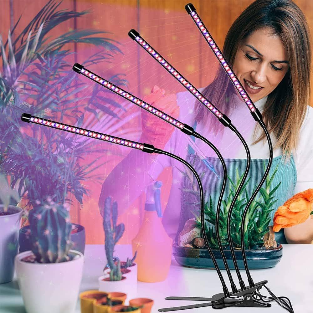 40-Watt 4 LED Grows Plants Lights 2G7 for Full Spectrum Plant Lights with Auto On/Off Timer, 4 Heads Clip On and 3 Modes - Hercitys