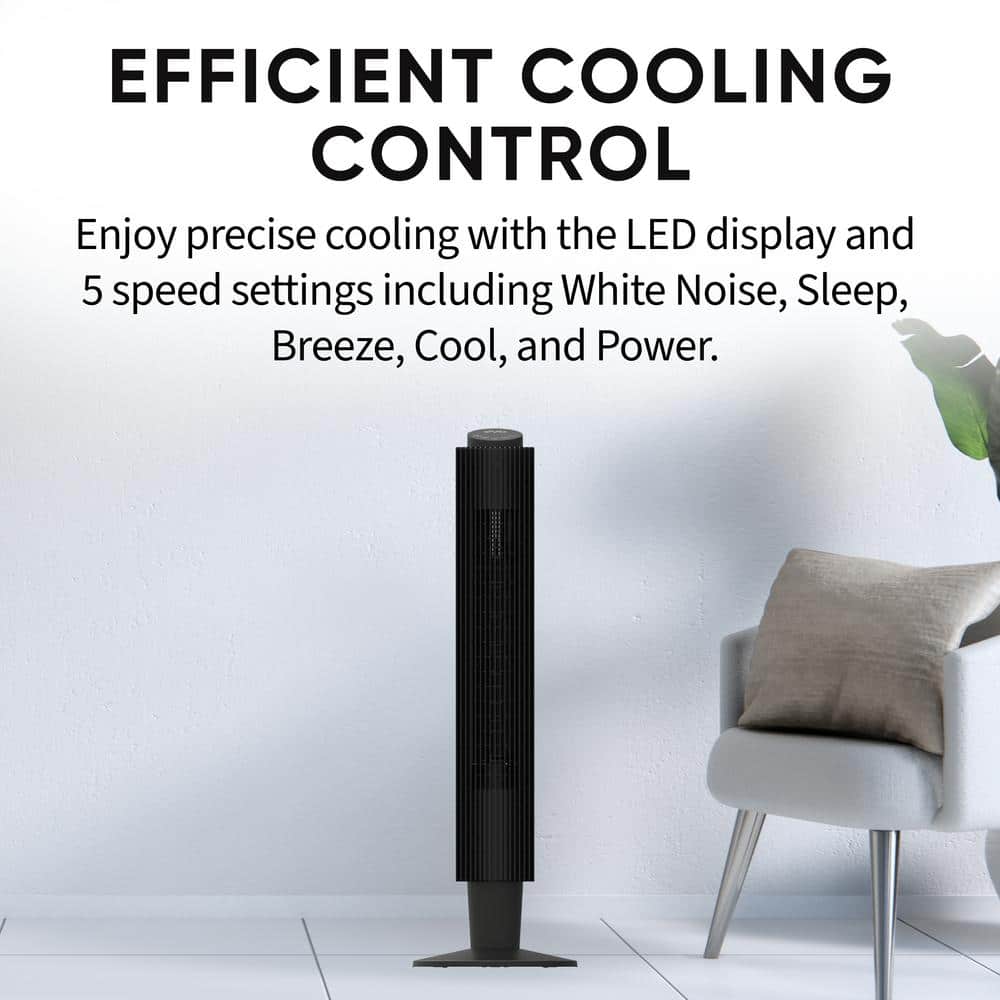 42 in. 5-Fan Speeds Digital Tower Fan in Black with Remote Control, WIFI, Voice Control - Hercitys