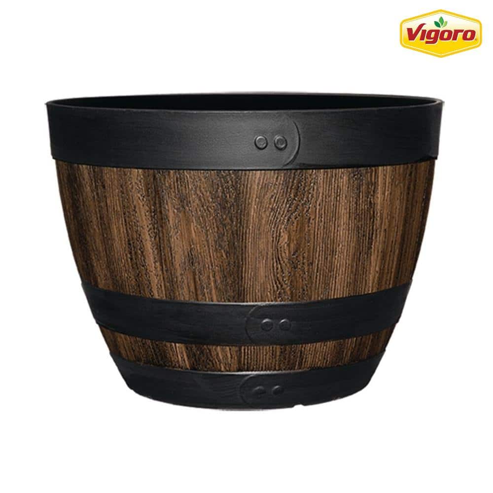 20 in. Reedley Large Kentucky Walnut Brown Resin Wine Barrel Planter (20 in. D x 14.5 in. H) - Hercitys
