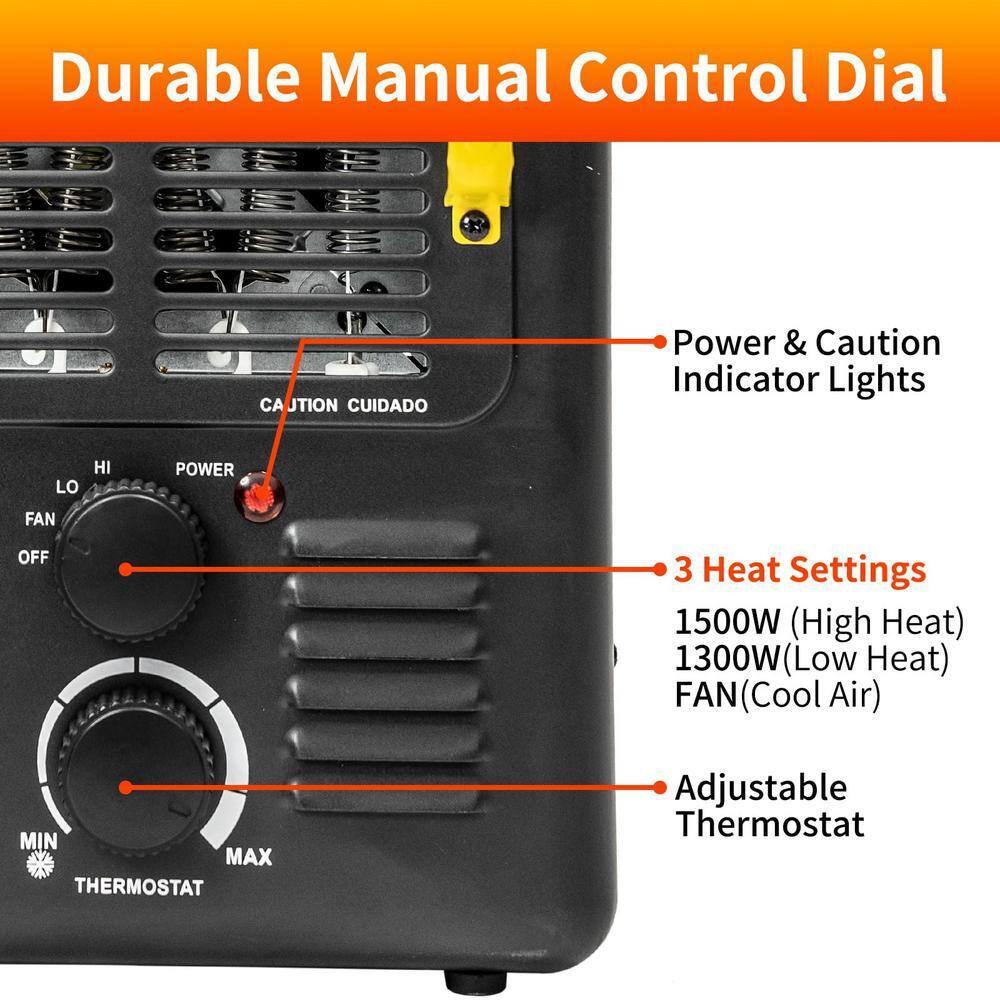 1500-Watt 15.5 in. Electric Convection Fan Space Heater with Thermostat, Stay Cool Durable Metal Housing, Black - Hercitys