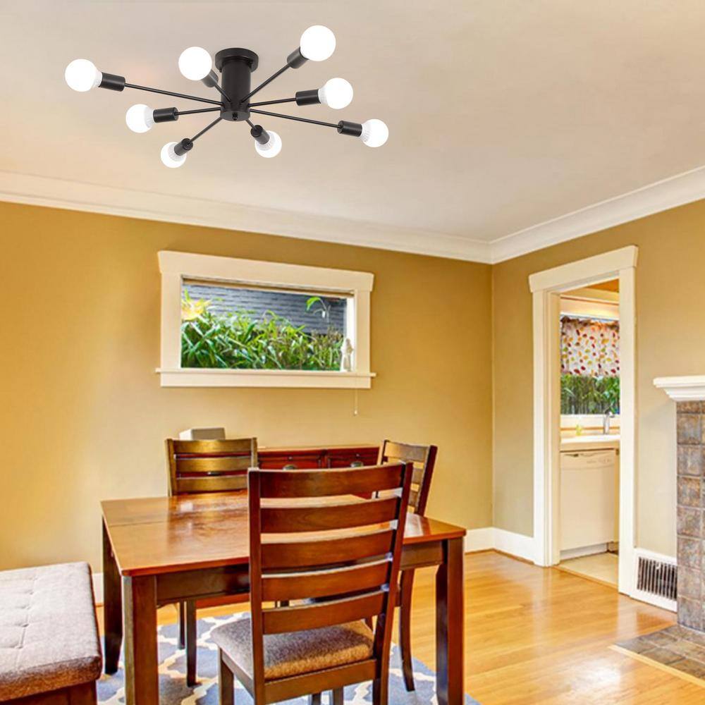 30.07 in. 8-Light Black Sputnik Transitional Flush Mount Ceiling Lights - Hercitys