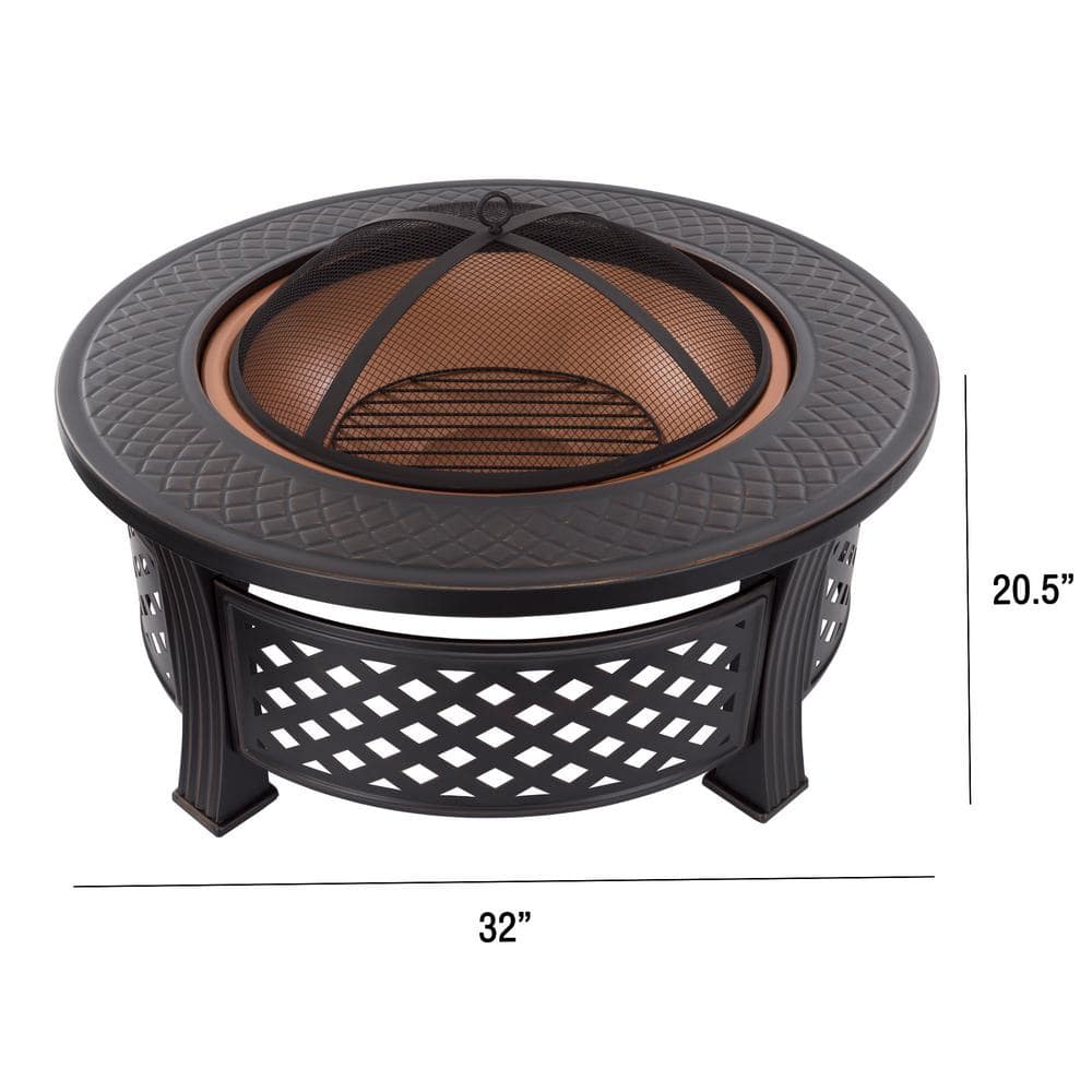 32 in. Steel Round Fire Pit with Spark Screen and Log Poker - Hercitys