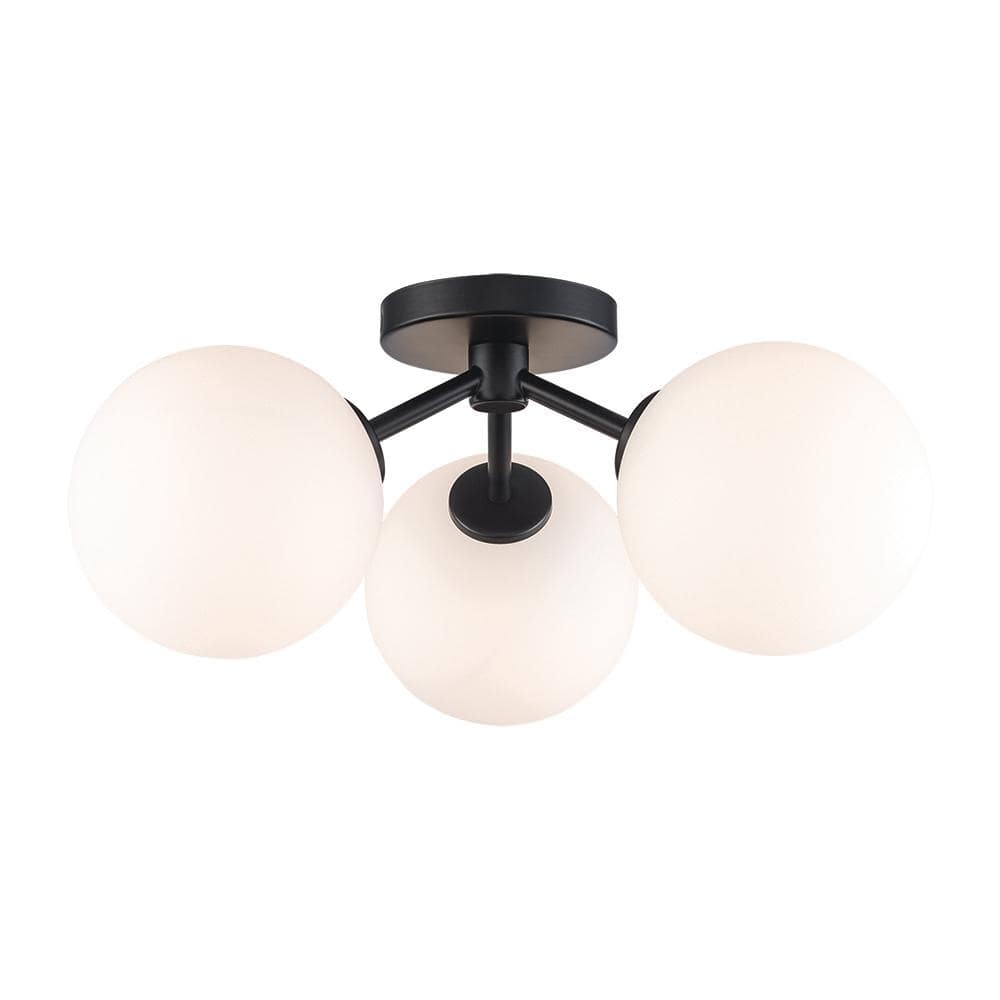 17.63 in. 3-Light Avaline Black Cluster Flush Mount with Glass Shades - Hercitys