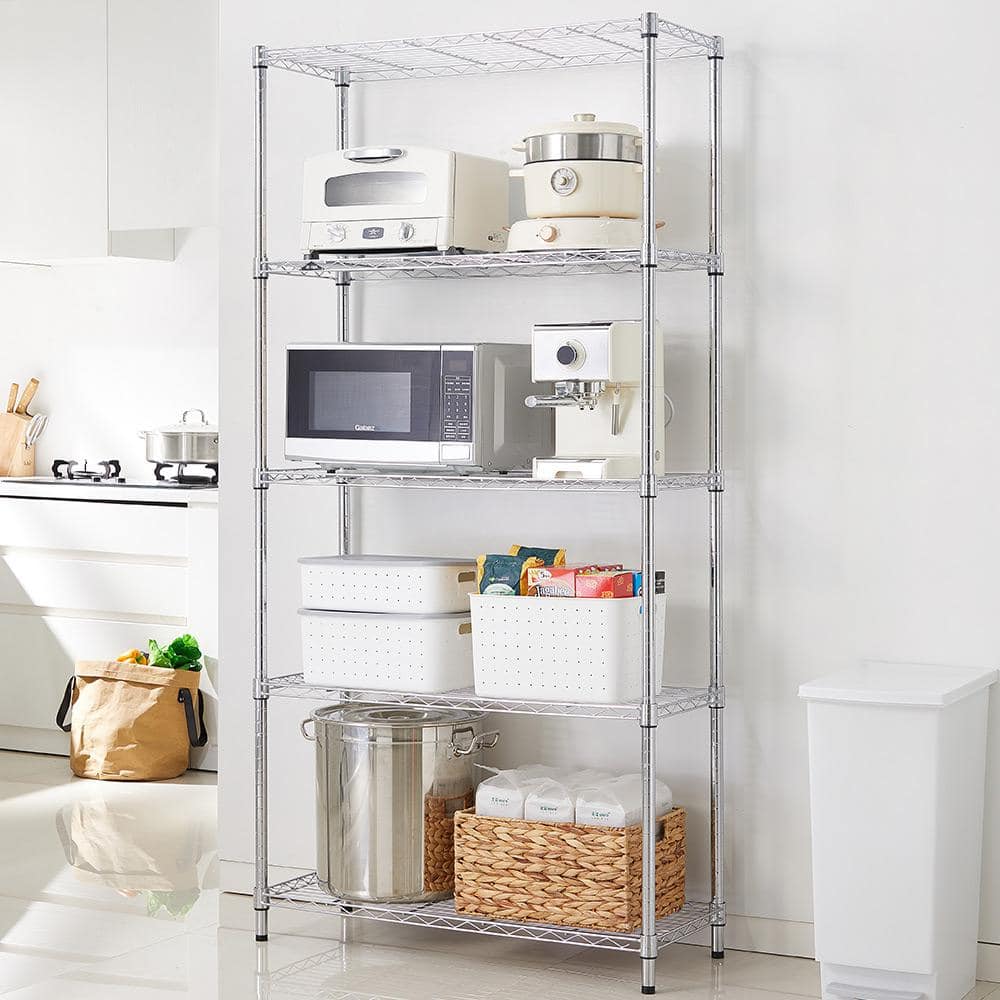 5 Tier Chrome Utility Wire Shelving Unit 14 in. x 36 in. x 72 in. - Hercitys