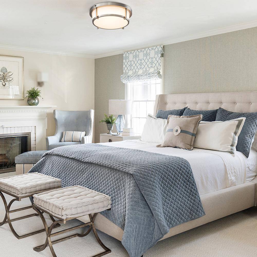 13 in. 1-Light Brushed Nickel Dimmable 20-Watt LED Flush Mount with Acrylic Shade - Hercitys