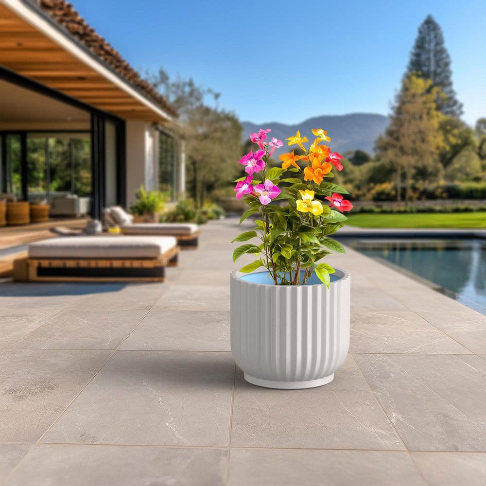 17 in. Large Crisp White (Premium Inner) Concrete Round Planter/Pot with Drainage Holes - Hercitys