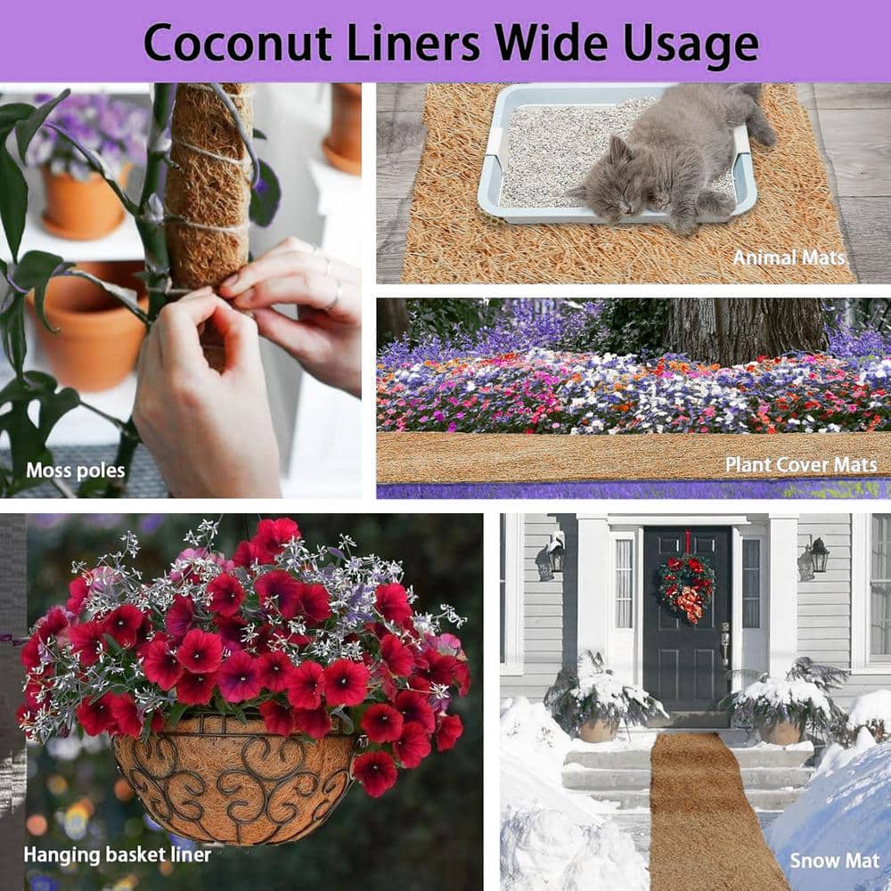 240 in. x 6.3 in. Natural Coconut Fiber Liner Mulch Mat Roll for Landscaping Garden Edging Border - Hercitys