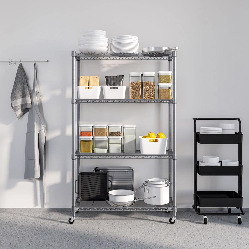 4-Tier Steel Wire Shelving System in Silver (36 in. W x 14 in. D x 56.5 in. H) - Hercitys