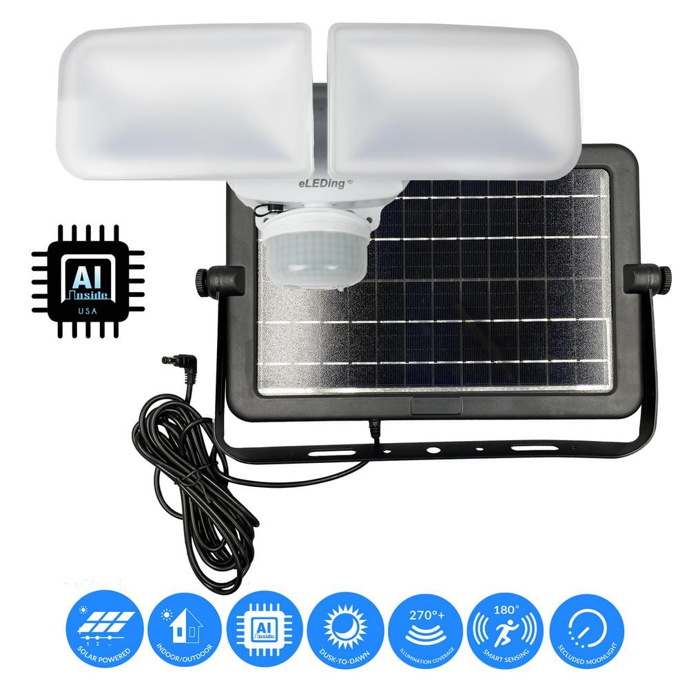 1200 Lumen 180 Degree Black Motion Dusk to Dawn Integrated LED AI Smart Area Flood Light w/Dual Side Solar Panel - Hercitys