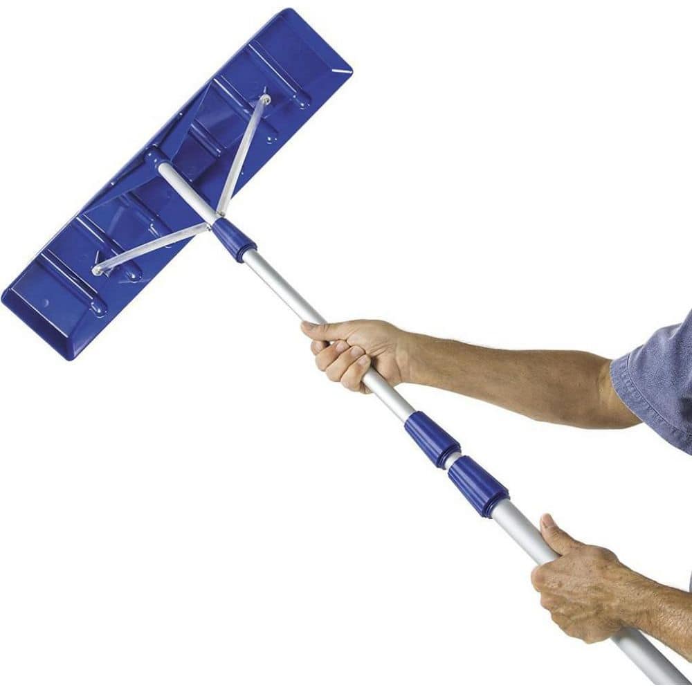 252 in. Polypropylene Telescopic Handle, with a 25 in. Aluminum Bladder Tablet Snow Shovel Roof Rake in Blue - Hercitys