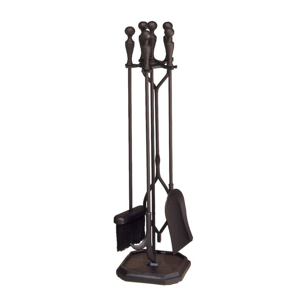 29.5 in. Tall 5-Piece Black Plymouth Fireplace Tool Set with Rectangular Base - Hercitys
