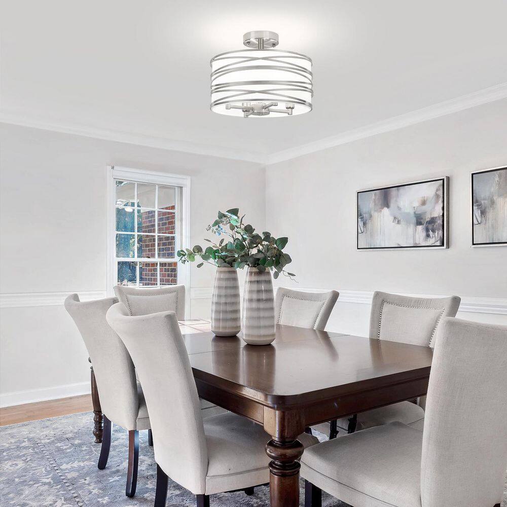12.99 in. 4-Light Modern Silver Metal and Fabric Drum Semi Flush Mount Ceiling Light Fixture - Hercitys