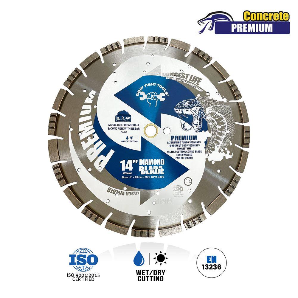 14 in. Premium Alternating Undercut Turbo Drop Segmented Diamond Blade for Asphalt and Concrete with Rebar - Hercitys