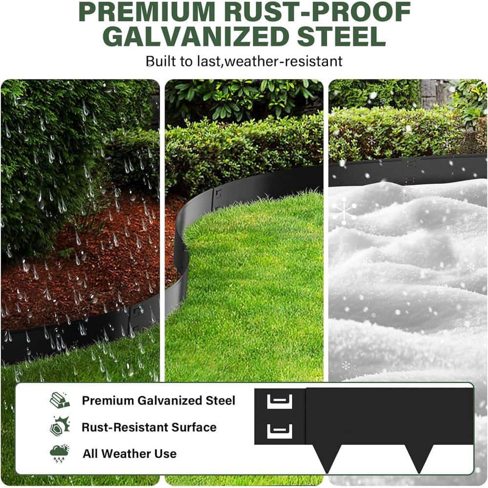 40 in. x 6 in. Galvanized Steel Landscape Edging, 6-Pack, Black, Bendable, 20 ft. Total Length - Hercitys
