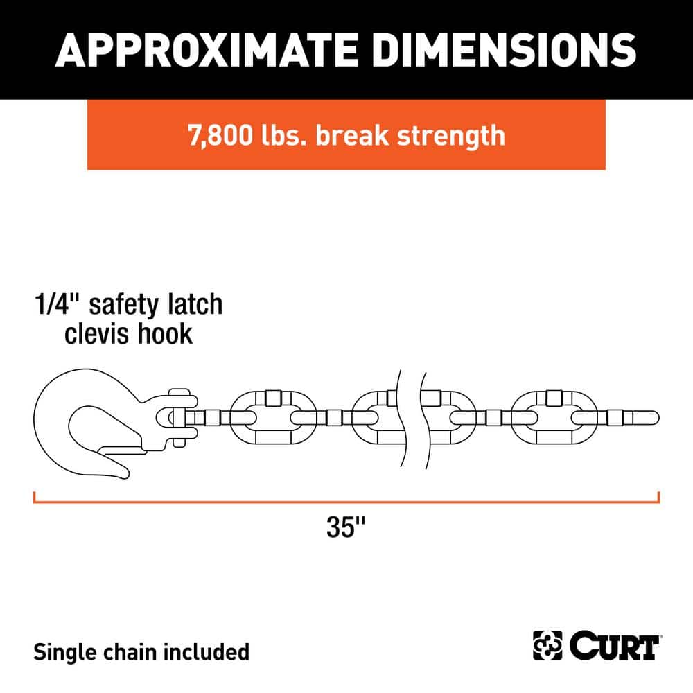 35″ Safety Chain with 1 Clevis Hook (7,800 lbs., Clear Zinc) - Hercitys