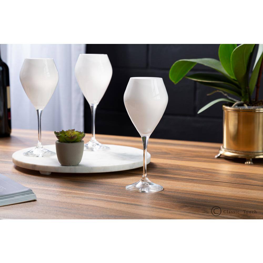 14 oz. – Set of 6 V-Shaped Wine Glasses White with Clear Stem - Hercitys