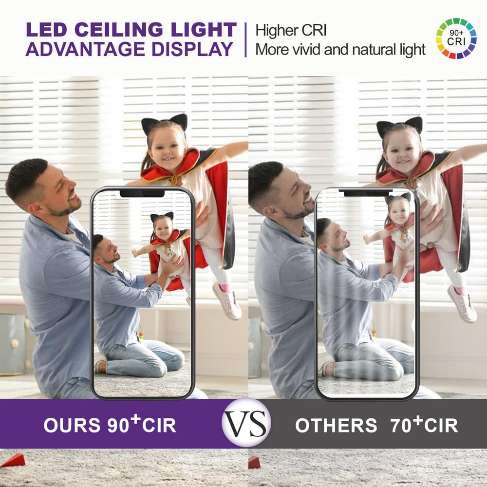 24 in. White Integrated LED Flush Mount Light Super Narrow Frame Slim LED Ceiling Light with 5 CCT Selectable (2-Pack) - Hercitys