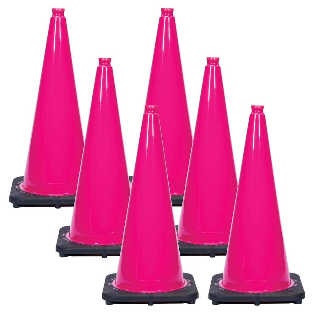 28 in. Safety Pink Traffic Cones (6-Pack) - Hercitys