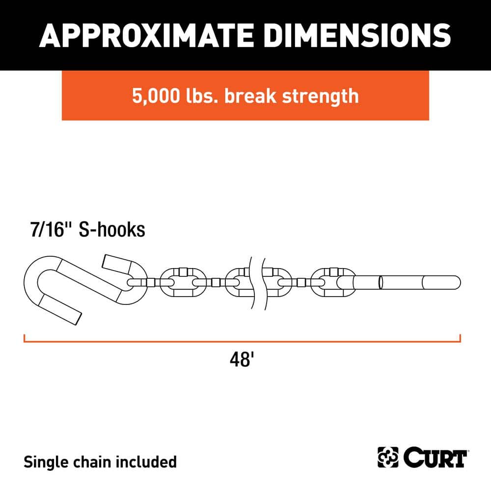 48″ Safety Chain with 2 S-Hooks (5,000 lbs., Clear Zinc, Packaged) - Hercitys