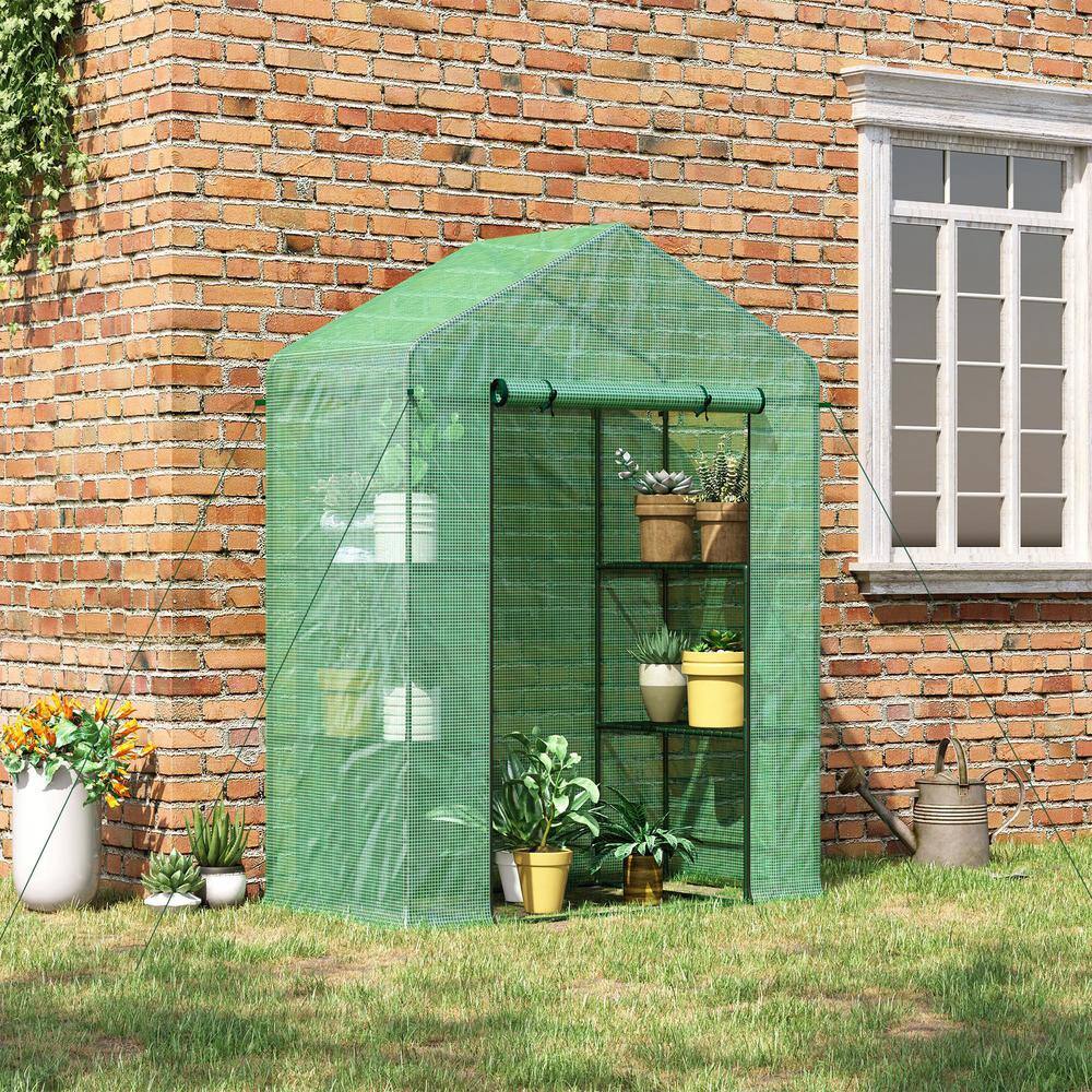 56 in. W x 29 in. D x 77 in. H Portable Greenhouse with PE Cover Roll-Up Door and 3 Tier Shleves for Backyard Garden - Hercitys