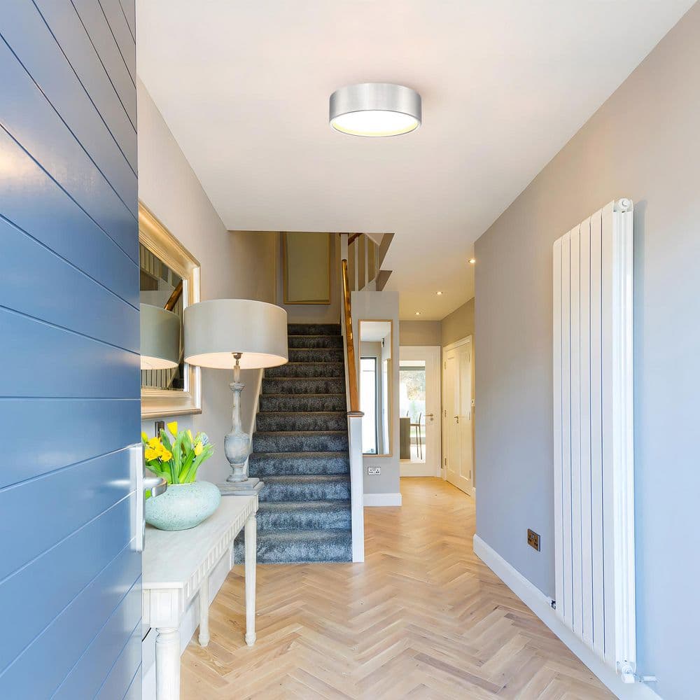 14 in. LED 24-Watt Modern Brushed Nickel Integrated LED Flush Mount with White Acrylic Shade - Hercitys