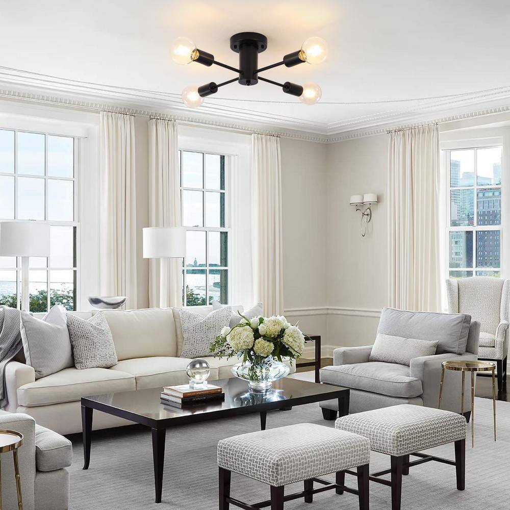 17.5 in. 4-Light Black Sputnik Transitional Flush Mount Ceiling Lights - Hercitys