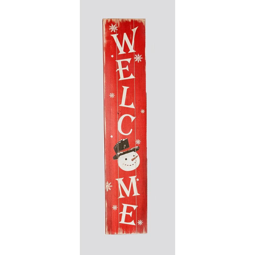 40 in. Wood Snowman Welcome Porch Sign - Hercitys